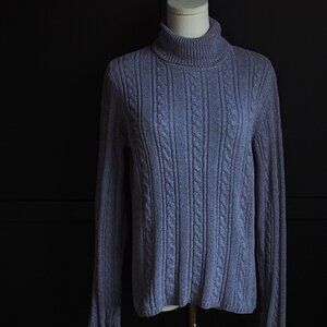 Vintage Heathered Mauve Cotton Cable Knit Turtleneck Sweater